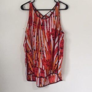 Liz Claiborne Lg Red Geometric Chiffon Tank Top